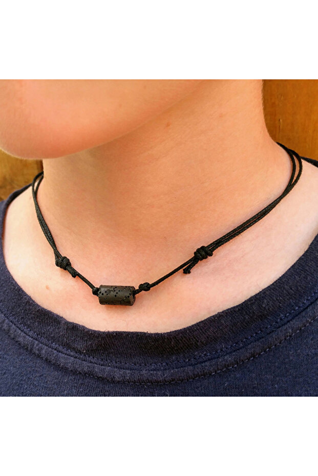 black 30-68cm Men's Masculine & Adjustable Lava Necklace, Essential Oil Diffuser Necklace, Beach nec