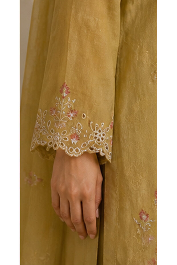 Olive Gold Embroidered– 3PC Set - 4