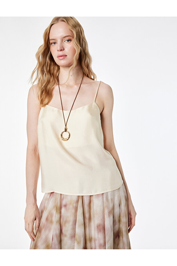 Square Neck Thin Strap Camisole Satin Blouse