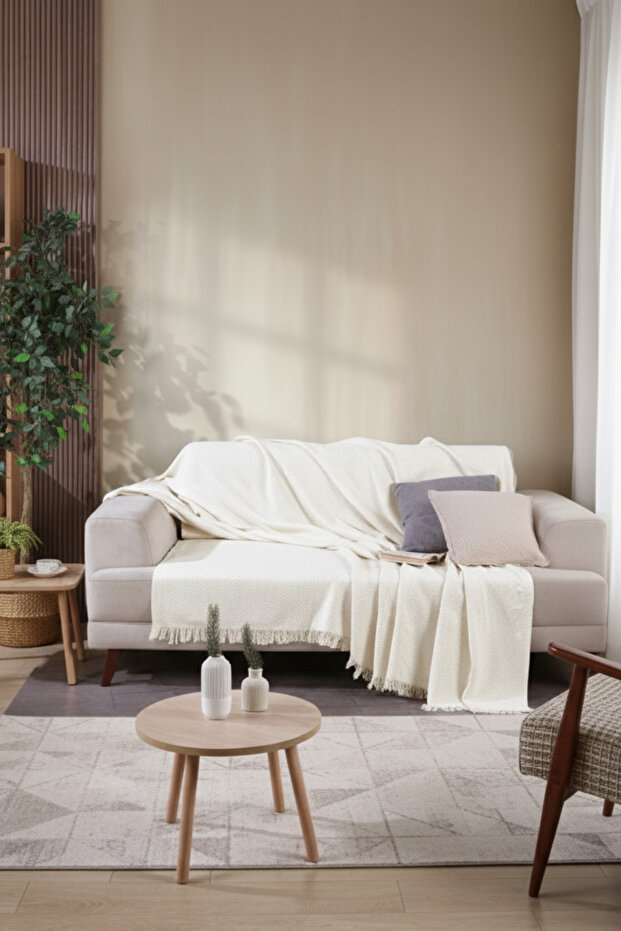 Cotton Fringed Front 170x210 Sofa Cover