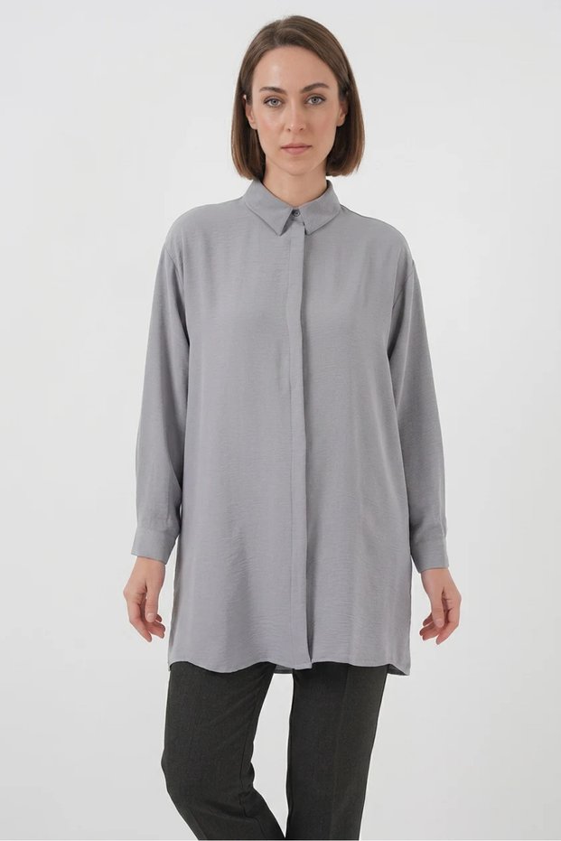 Women's Shirt Collar Gray Tunic