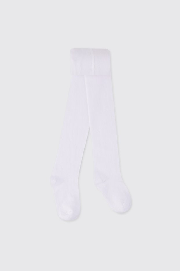 Girls' White Cotton Pantyhose