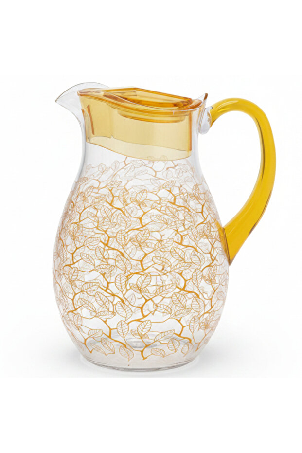 Decorative Clear Acrylic Beverage Jug with Yellow Leaf Print Artwork – 20 cm
