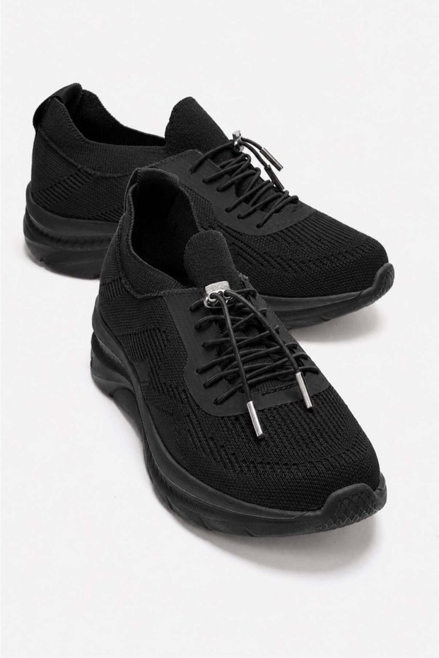 Buckle-Tied Knitwear Women's Sports Shoes Black Black