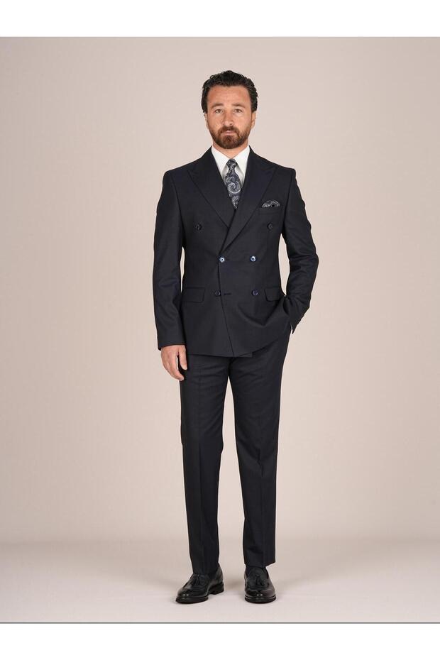 Men's Slim Fit Italian Style Wool Woolen Fabric Double Breasted Suit Jacket Pants
