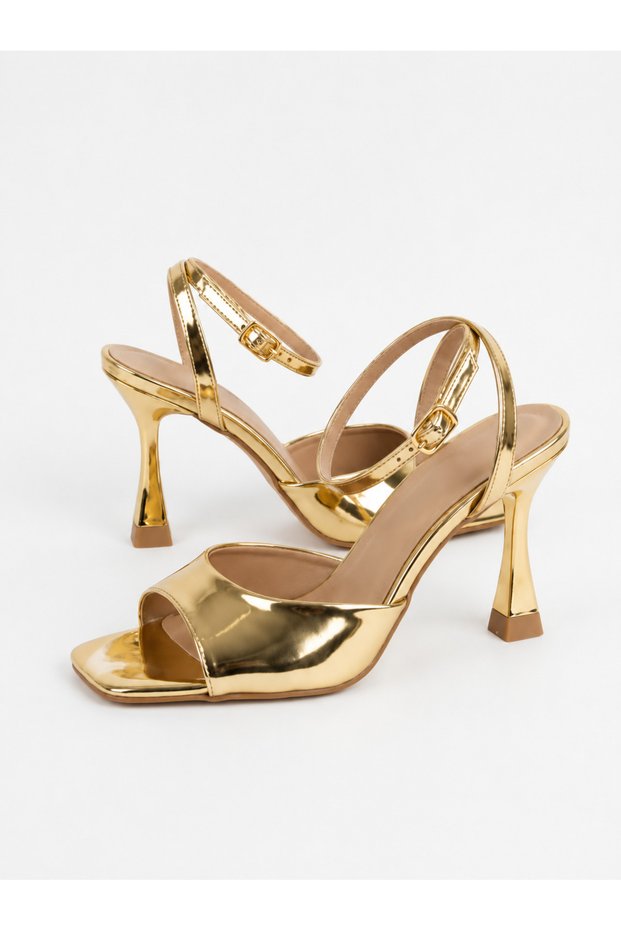 Women's heeled sandals gold patent leather