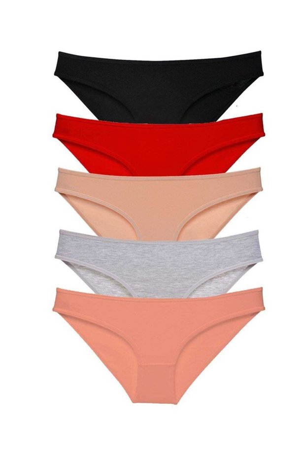 Glb-Stl41414 5 Pieces Super Eco Set Lycra Women's Slip Panties Black Red Skin Gray Powder