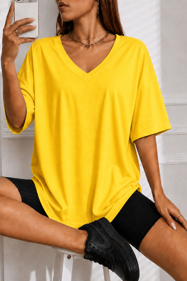 Basic V-Neck Oversize Unisex T-Shirt – Cotton Casual Daily T-Shirt