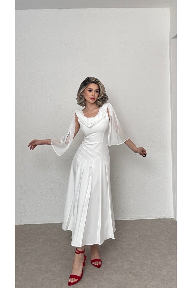 Chiffon Shawl Midi Dress