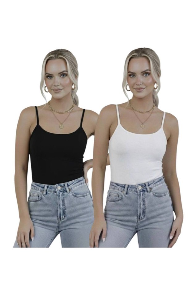 Women's Strappy Bodysuit 2-Pack Basic Thin Strappy Flexible Daily Top