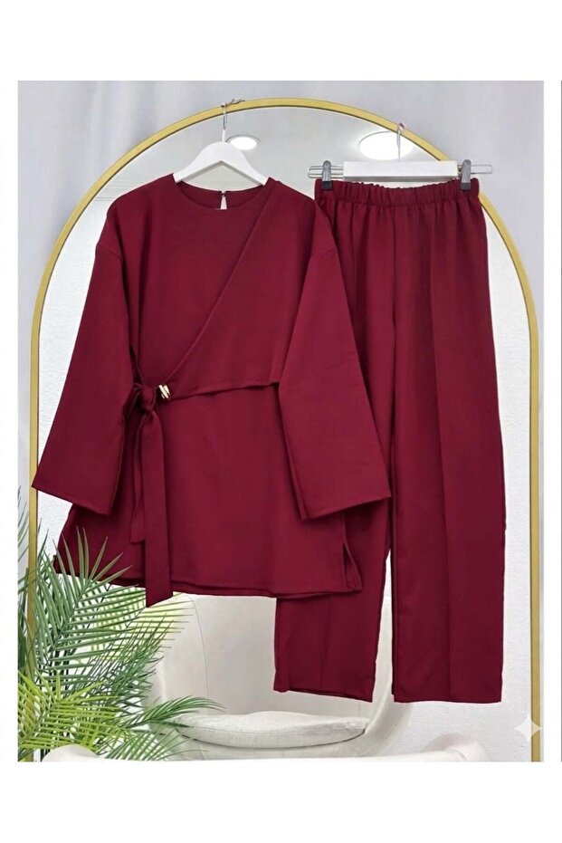 Double-Breasted Tie-Up Double Suit in Burgundy