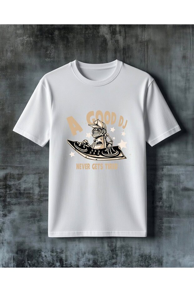 Good Dj Never Tired Printed Oversize T-Shirt