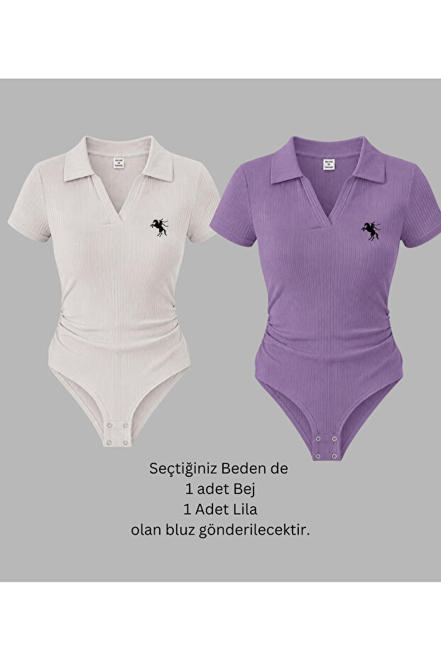 2 Li Polo Collar Ribbed Lycra Premium Bodysuit