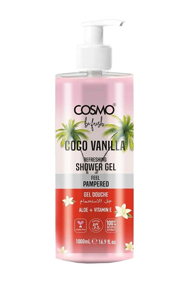 Be Fresh Cocoa Vanilla Shower Gel with Aloe & Vitamin E 1000ml, Moisturizing Body Wash