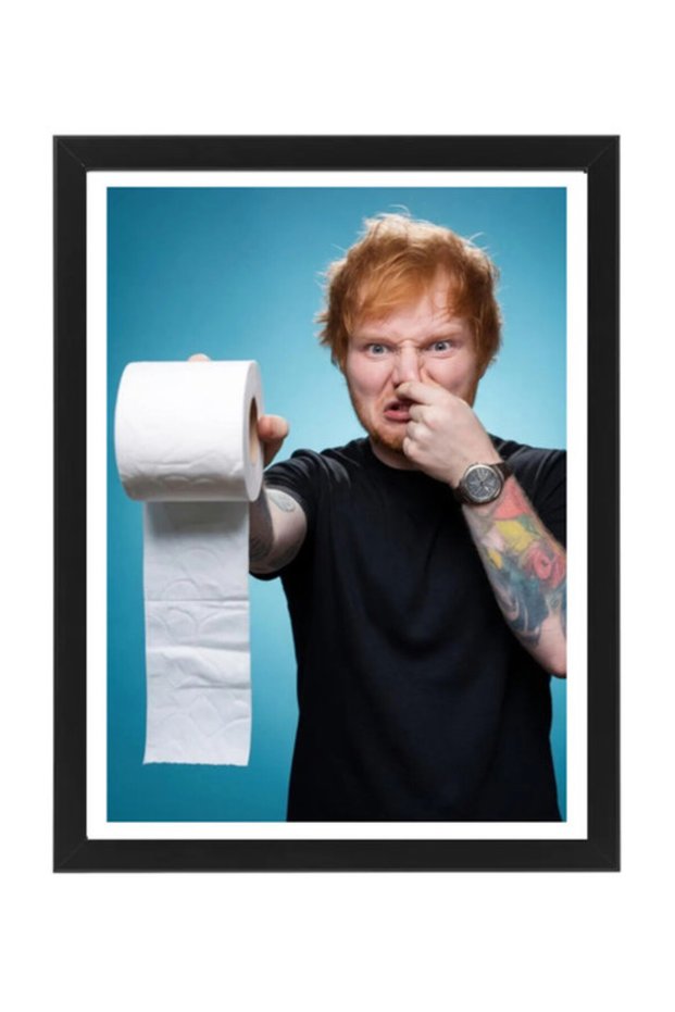 Ed Sheeran Funny Bathroom Framed Poster 30x40 cm – Toilet Paper Humor Print – Modern Bathroom Decor, Gift Idea