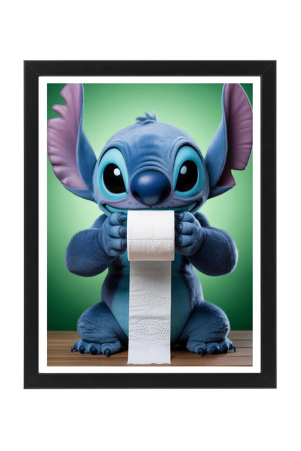 Stitch Funny Bathroom Framed Poster 30x40 cm – Toilet Paper Humor Print – Modern Bathroom Decor, Gift Idea