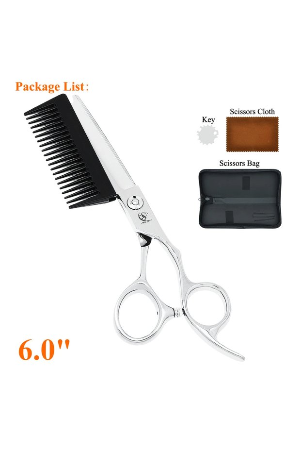 A0196A-02-60 New Professional Japan Steel 6.0'' 2 in 1 Hair Scissors with Comb Barber Hair Cutting S