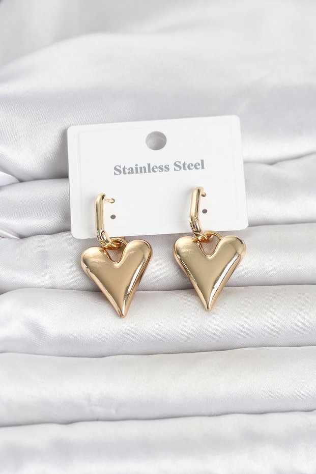 Gold Color Heart Model Women's Earrings (316L Steel)