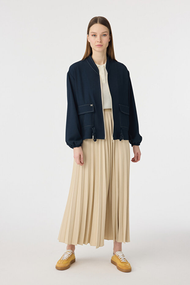 Casual Jacket with Zipper Pocket Navy Blue Set 1953