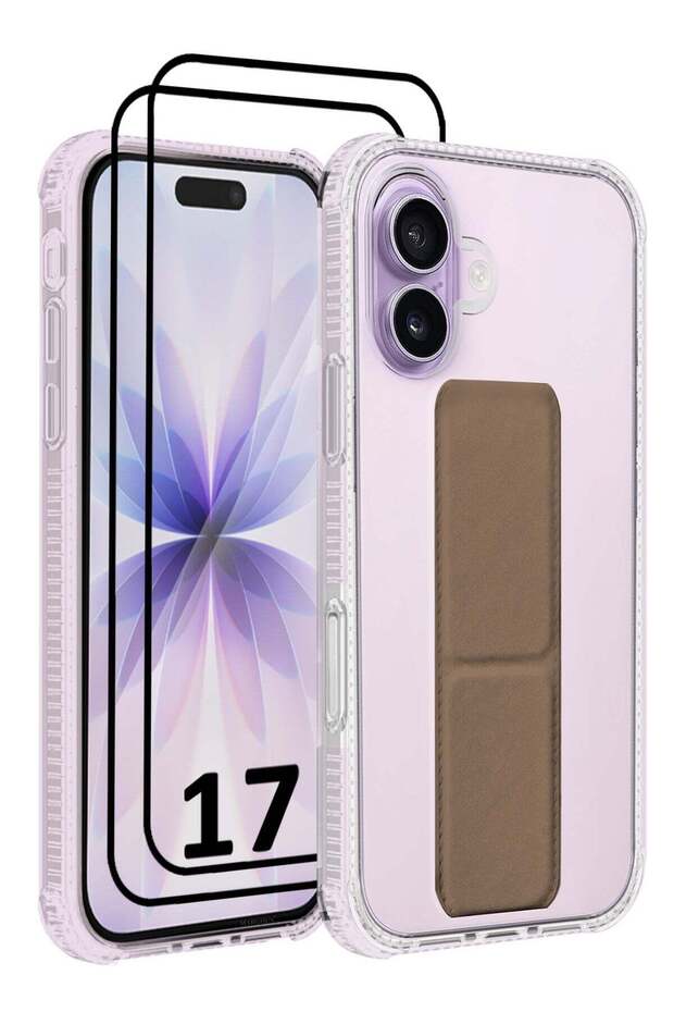 3 Packs Finger Grip Clear Case Cover for iPhone 17- Kickstand Car Magnetic Holder Multi-function Protective Two-in-one Case with Two 3D Screen Protectors - Brown-3