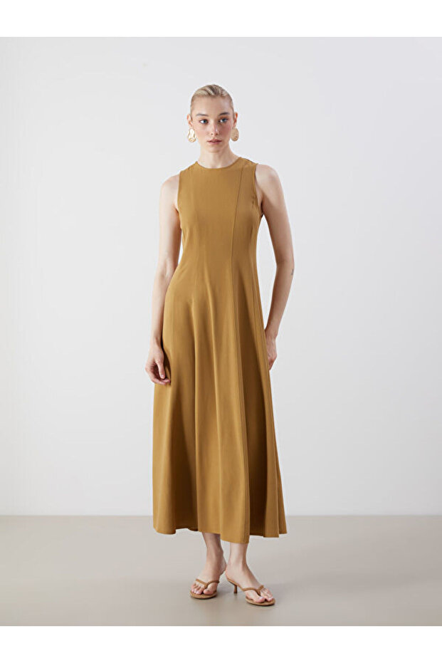 Crew Neck A-Line Linen Blend Dress