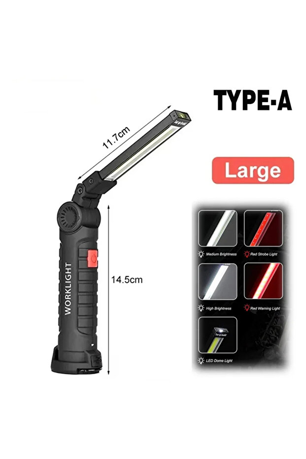 مصباح يدوي LED كبير محمول جديد W52 بتقنية COB قابل لإعادة الشحن عبر USB-C، مصباح عمل مغناطيسي، فانوس معلق