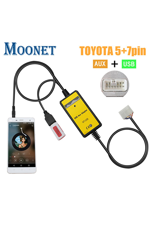 WHITE Moonet Car CD Changer, 2 in 1 USB & AUX Input Adapter for Toyota Avensis RAV4 Auris Corolla Ya