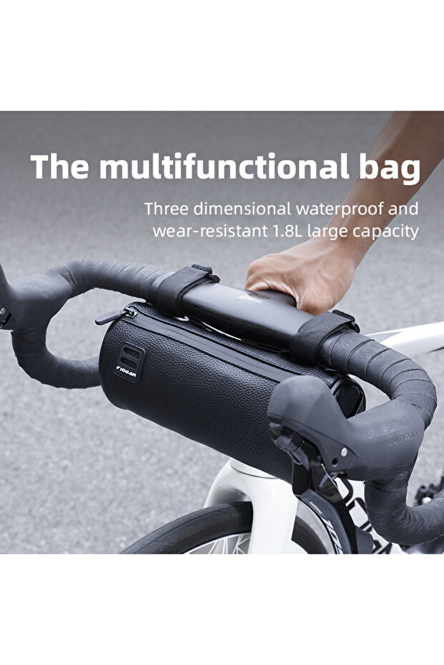 black Waterproof Bike Handlebar Bag Black Front Shoulder Strap for Road Mountain Cycling Bicycle Tra