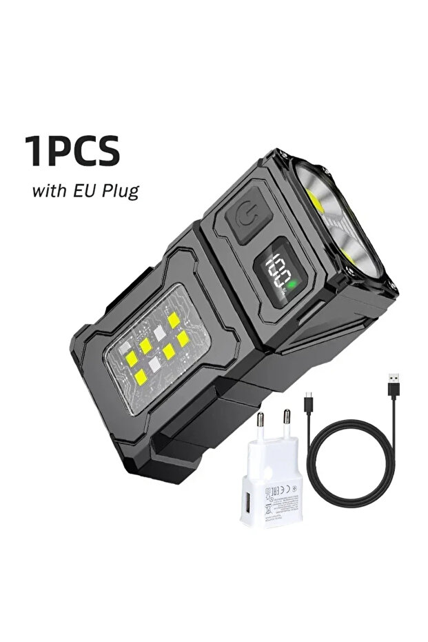 مصباح يدوي LED صغير قابل لإعادة الشحن عبر منفذ USB مزود بقابس أوروبي، محمول، مزود بمغناطيس خلفي، فائق السطوع