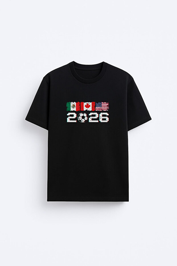 2026 World Cup Printed Cotton Fabric Black T-Shirt