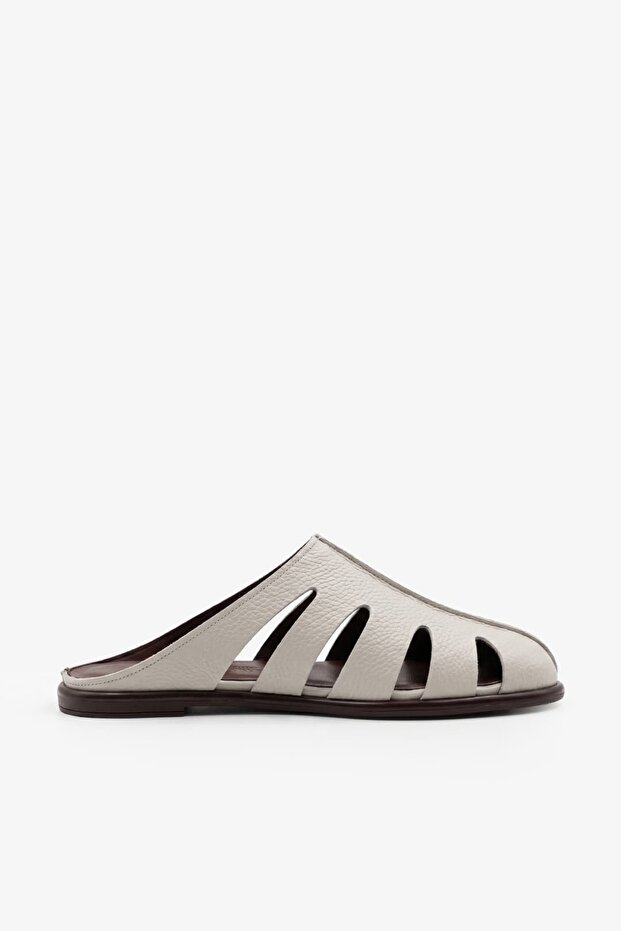 Palme Gray Flother Leather Women's Slippers
