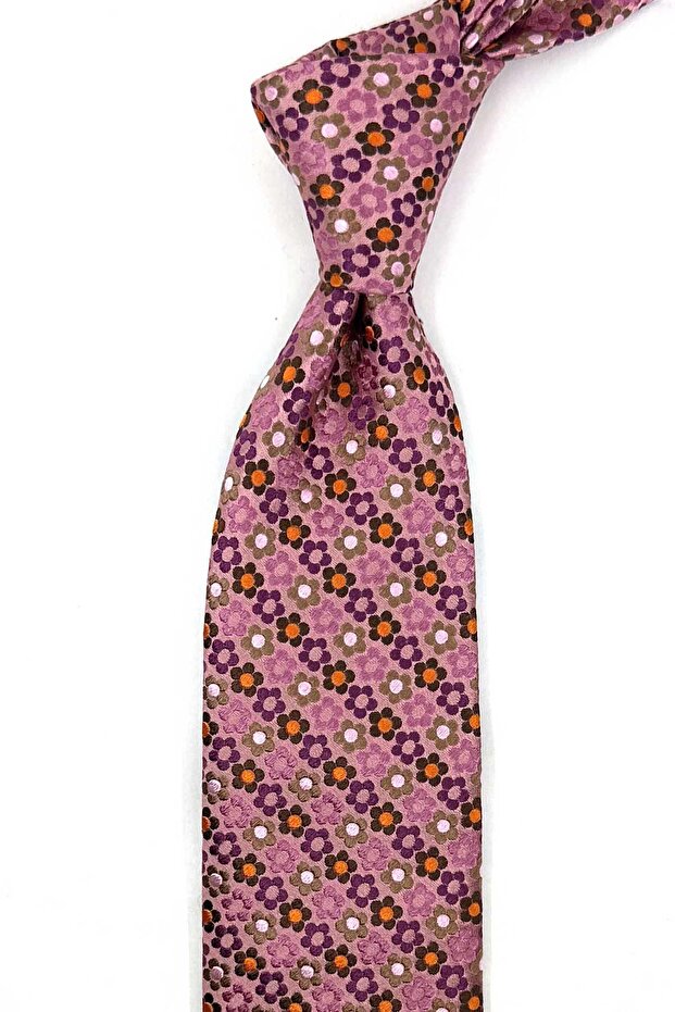 Pink Purple Floral Silk Tie İk2460