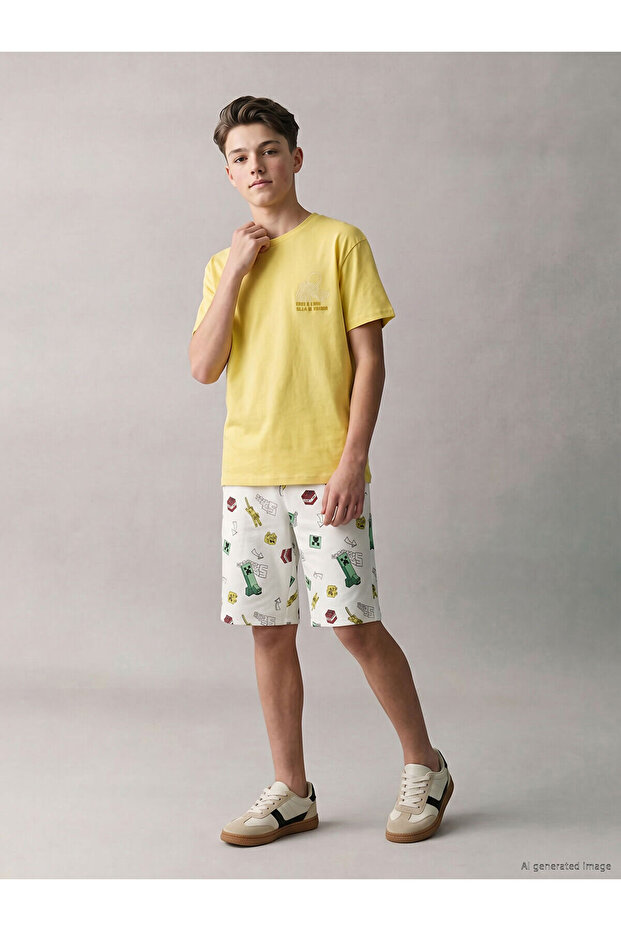 Lcw Kids Ecru Printed Boys' Shorts