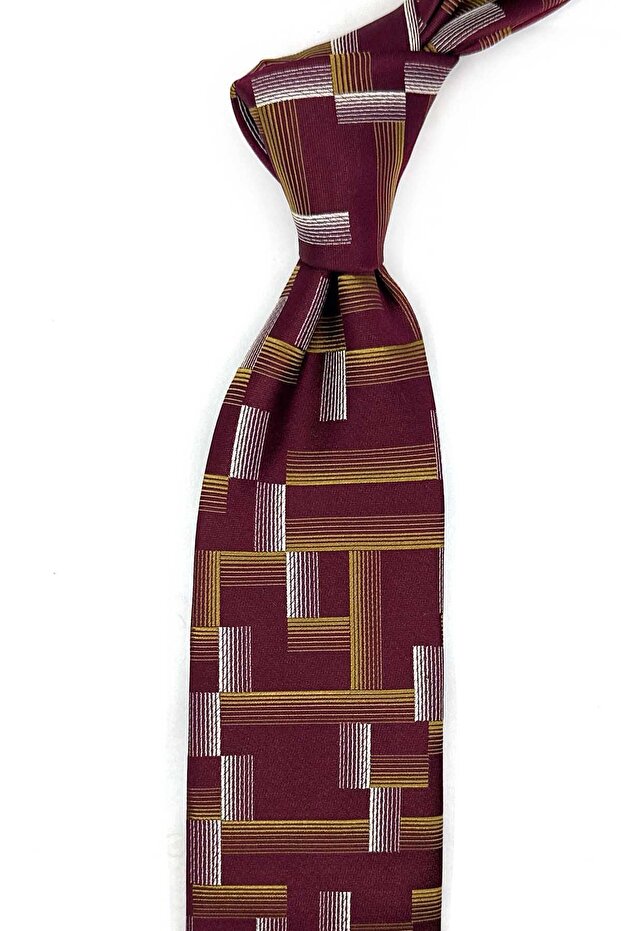 Burgundy Motif Silk Tie İk2388