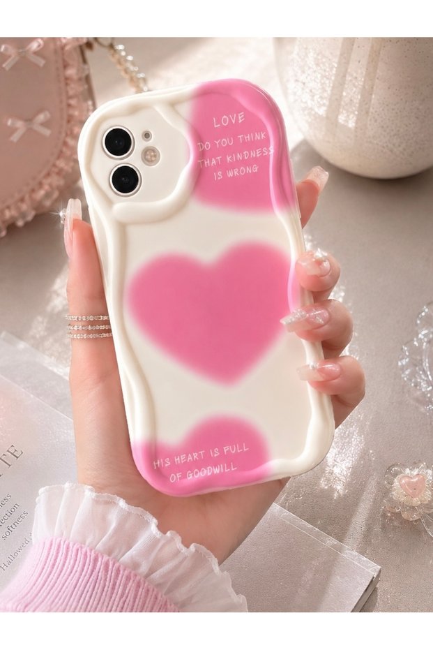 iPhone 11 Pink Heart Pattern Cream Color Case
