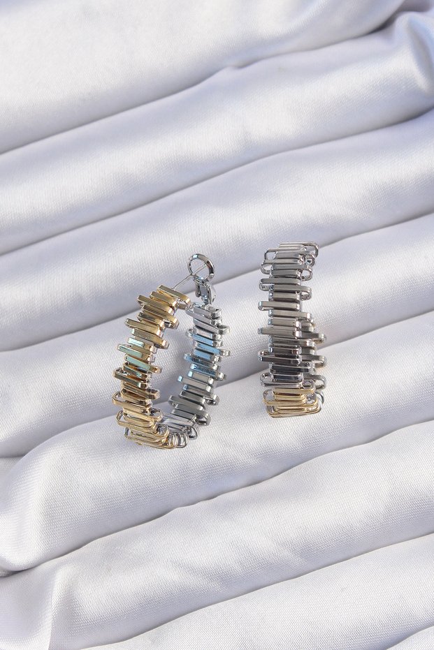 Brass Gold Silver Color Serrated Hoop Earrings 5886 - Teolsa3927-9069