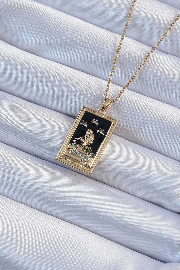 316L Steel Gold Color Zircon Stone Tarot Necklace 5886