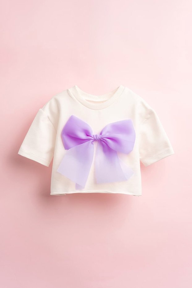 Leila Organza Bow Crop Short Sleeve Girls' T-Shirt