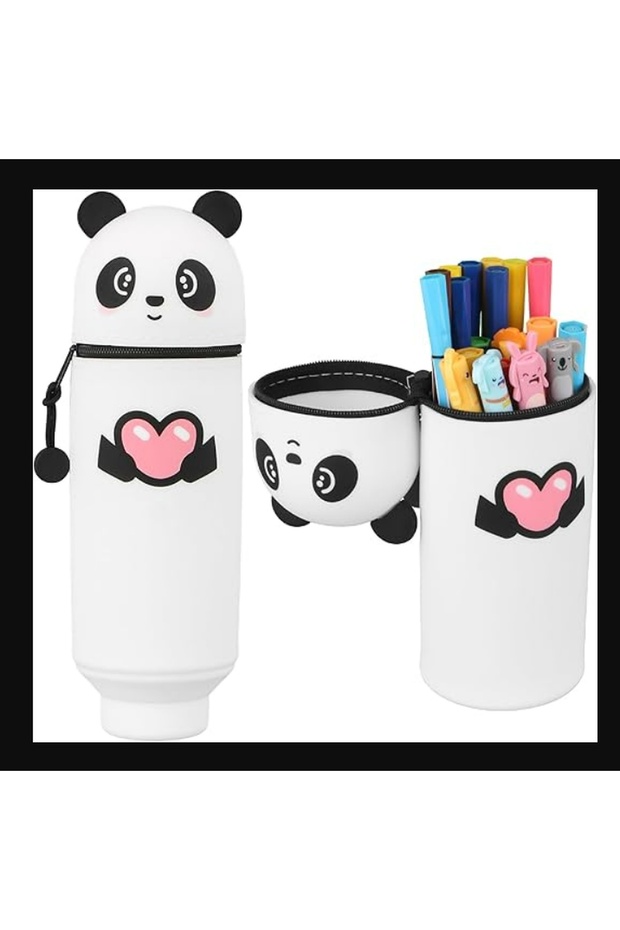 Erasable Extendable Teddy Bear Panda Character Silicone Vertical Pen Holder Pencil Case for Girls and Boys