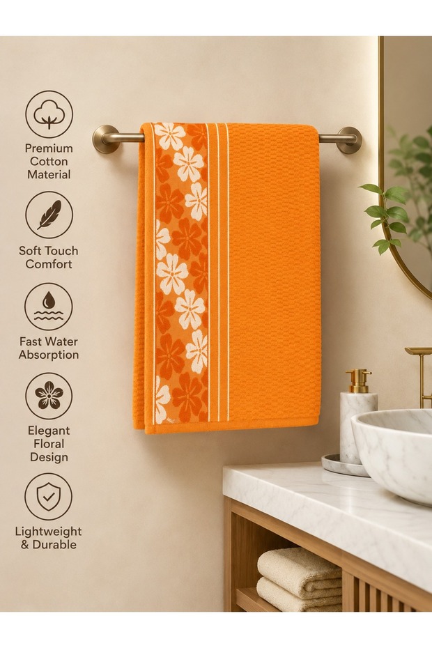 Premium Cotton Floral Bath Towel – Soft Absorbent