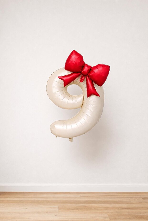Red Bow & Cream 9 Number Foil Balloon Set