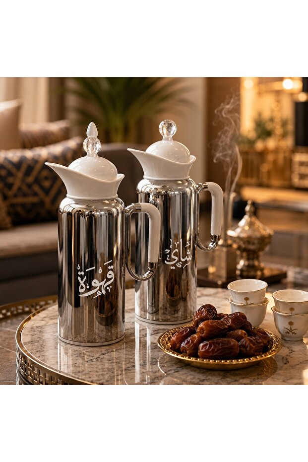 طقم ترامس 1لتر "شاي وقهوة" بتصميم الكروم والمخطوطات العربية