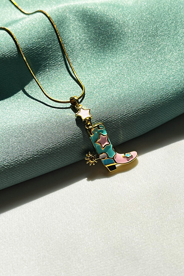 Colorful Cowboy Boot Figured Steel Necklace
