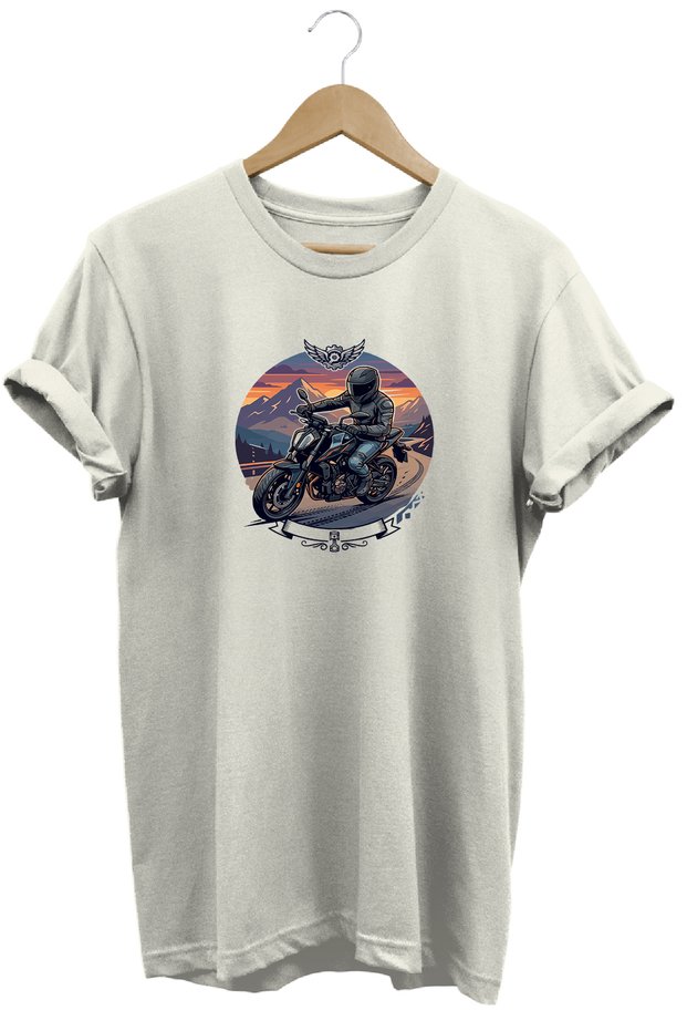 Motorcycle Printed Men's T-Shirt Vintage Retro Design Graphic Print Crew Neck
