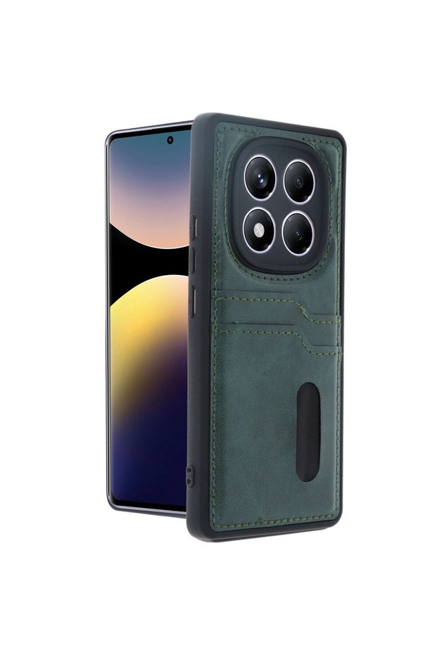 Xiaomi Redmi Note 14 Pro 5g Case Sara Leather Case with Business Card Holder - Dark Green