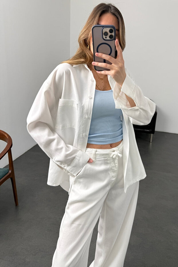White Tensel Shirt and Pants Set 42-0001