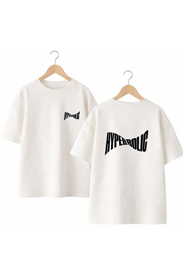 Hyprlorıc Text Printed on the Back and Front Chest, 100% Cotton Oversize Loose Regular Fit Crew Neck T-Shirt