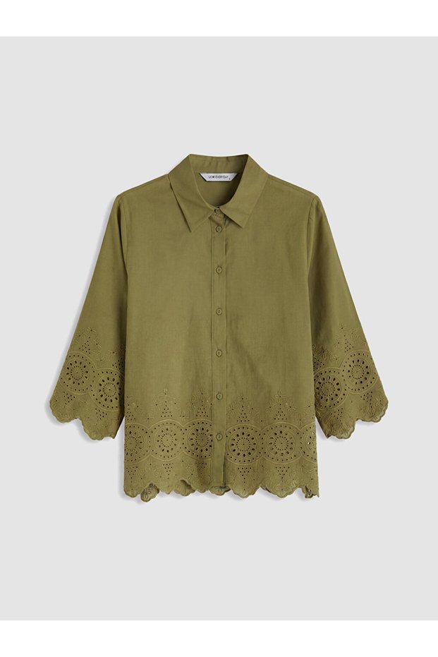 Khaki embroidered brocade women's shirt from gulis clothing