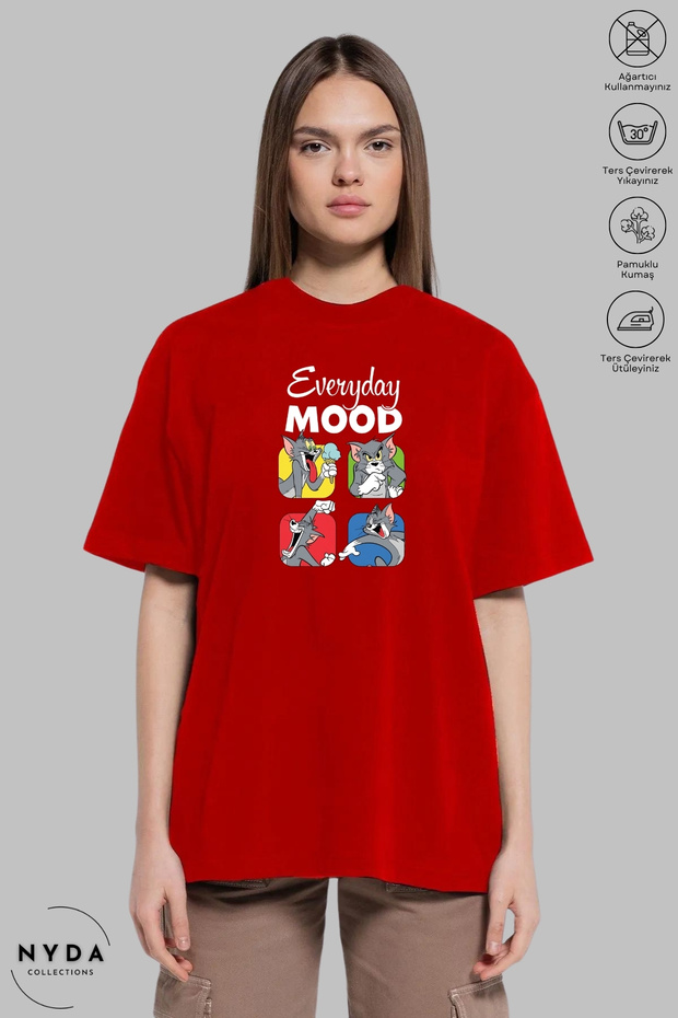Unisex Crew Neck Tom Printed Cotton Oversize Short Sleeve T-Shirt