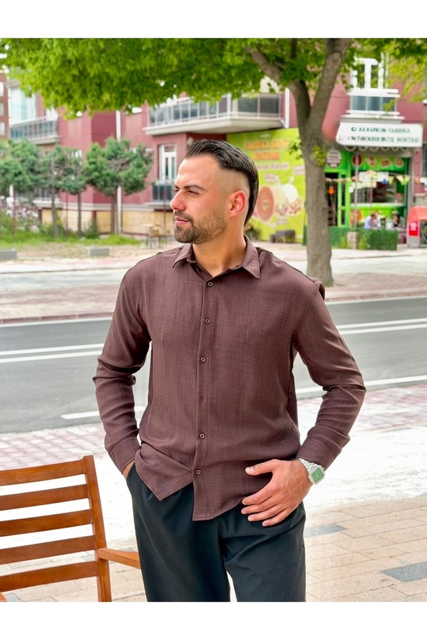 SOFİA KETEN GÖMLEK KAHVERENGİ